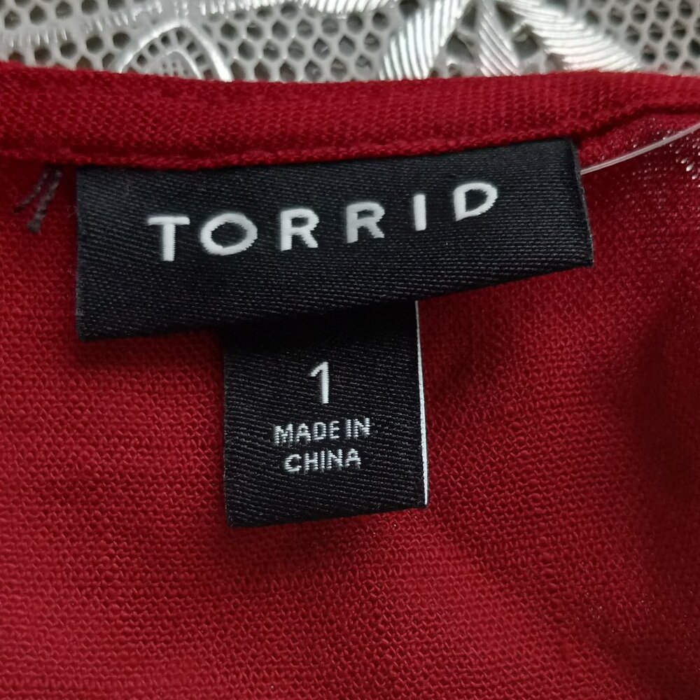 NWT Torrid Red Flowy Fit & Flare Tie Sleeve V-Neck Button Up Blouse Sz 1X - Picture 5 of 6